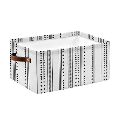 Boho Bohemian Storage Bins with Handles - Waterproof Fabric Collapsible Canvas Cube Storage Organizer,Rectangle Cloth Large Storage Baskets for Shelves,Cream Tribal Folk Geometric Stripes 1 Pack