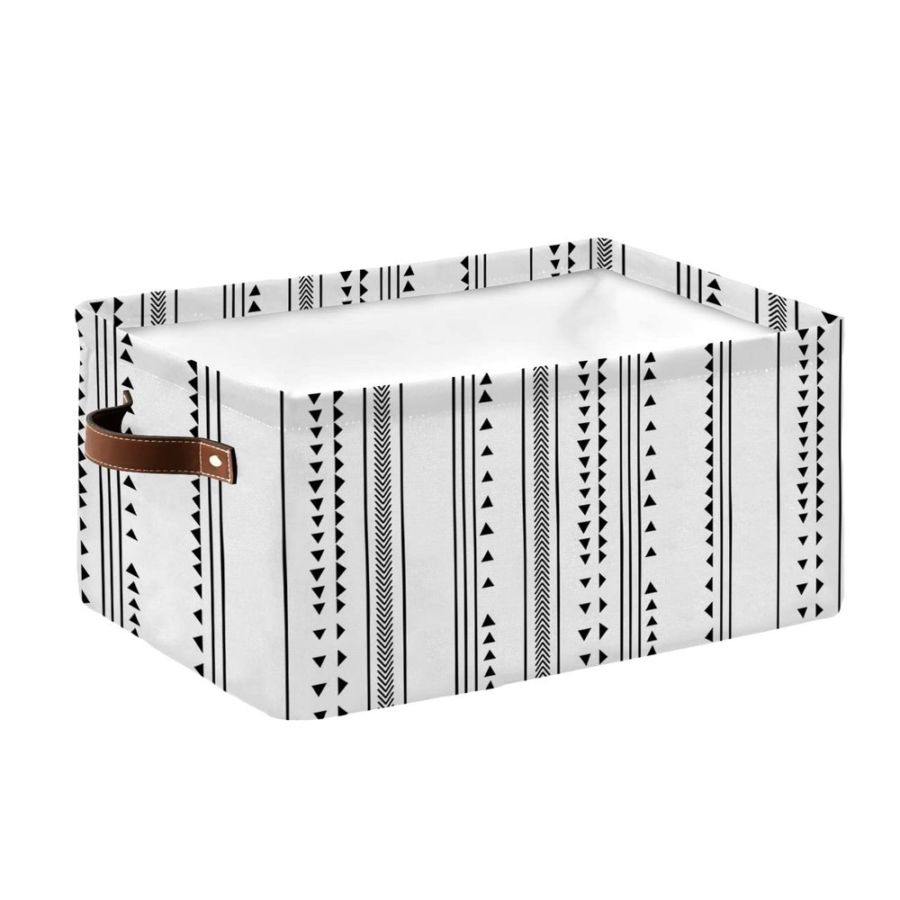 Boho Bohemian Storage Bins with Handles - Waterproof Fabric Collapsible Canvas Cube Storage Organizer,Rectangle Cloth Large Storage Baskets for Shelves,Cream Tribal Folk Geometric Stripes 1 Pack
