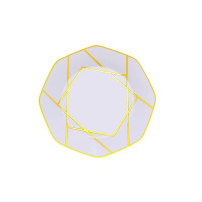 Balsa Circle 10 Octagon 8" White Salad Plastic Plates Gold Geometric Design Disposable Tableware Wedding Party Events Catering Supplies