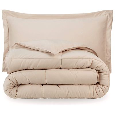 RAJVEER TEXTILE 3 Piece Comforter with 2 Pillowshams - Super Soft All Season-400GSM Lightweight 6 Corner Ties Premium Quality Goose Down Comforter- Twin/Twin XL(68" X 90") Colour-Beige