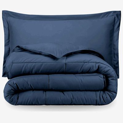 RAJVEER TEXTILE 3 Piece Comforter with 2 Pillowshams - Super Soft All Season-400GSM Lightweight 6 Corner Ties Premium Quality Goose Down Comforter- Full/Queen(90" X 90") Colour-Medium Blue