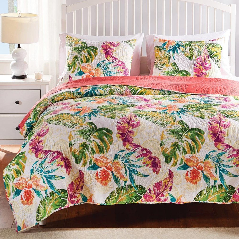 BLACK FOREST DECOR Tropical Flora Quilt Bed Set - King