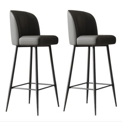 Modern Furniture Dark Grey Super Fiber Leather Bar Stools Counter Height Barstools with Back Kitchen Island Chair Carbon Steel Metal Legs Upholstered Seat for Home Bar Office Dining Room Set of 2
