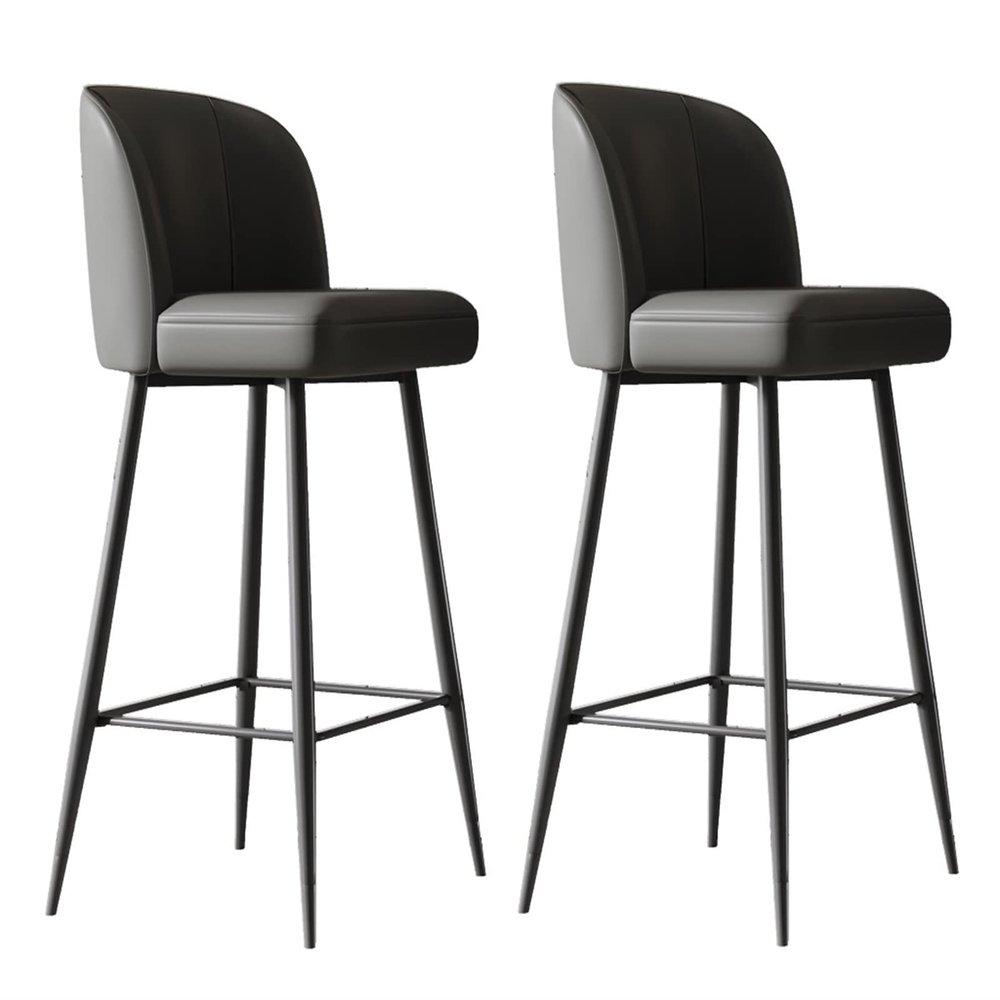 Modern Furniture Dark Grey Super Fiber Leather Bar Stools Counter Height Barstools with Back Kitchen Island Chair Carbon Steel Metal Legs Upholstered Seat for Home Bar Office Dining Room Set of 2