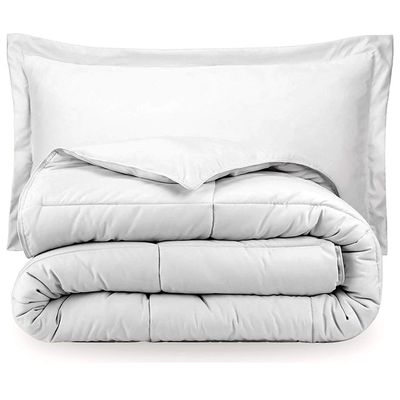 RAJVEER TEXTILE 3 Piece Down Alternative Comforter with 2 Pillowsham - All Season-400GSM Lightweight 6 Corner Ties Premium Quality Goose Down Comforter- Oversized Queen (98" X 98") Colour-White