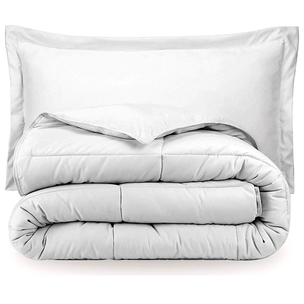 RAJVEER TEXTILE 3 Piece Down Alternative Comforter with 2 Pillowsham - All Season-400GSM Lightweight 6 Corner Ties Premium Quality Goose Down Comforter- Oversized Queen (98" X 98") Colour-White