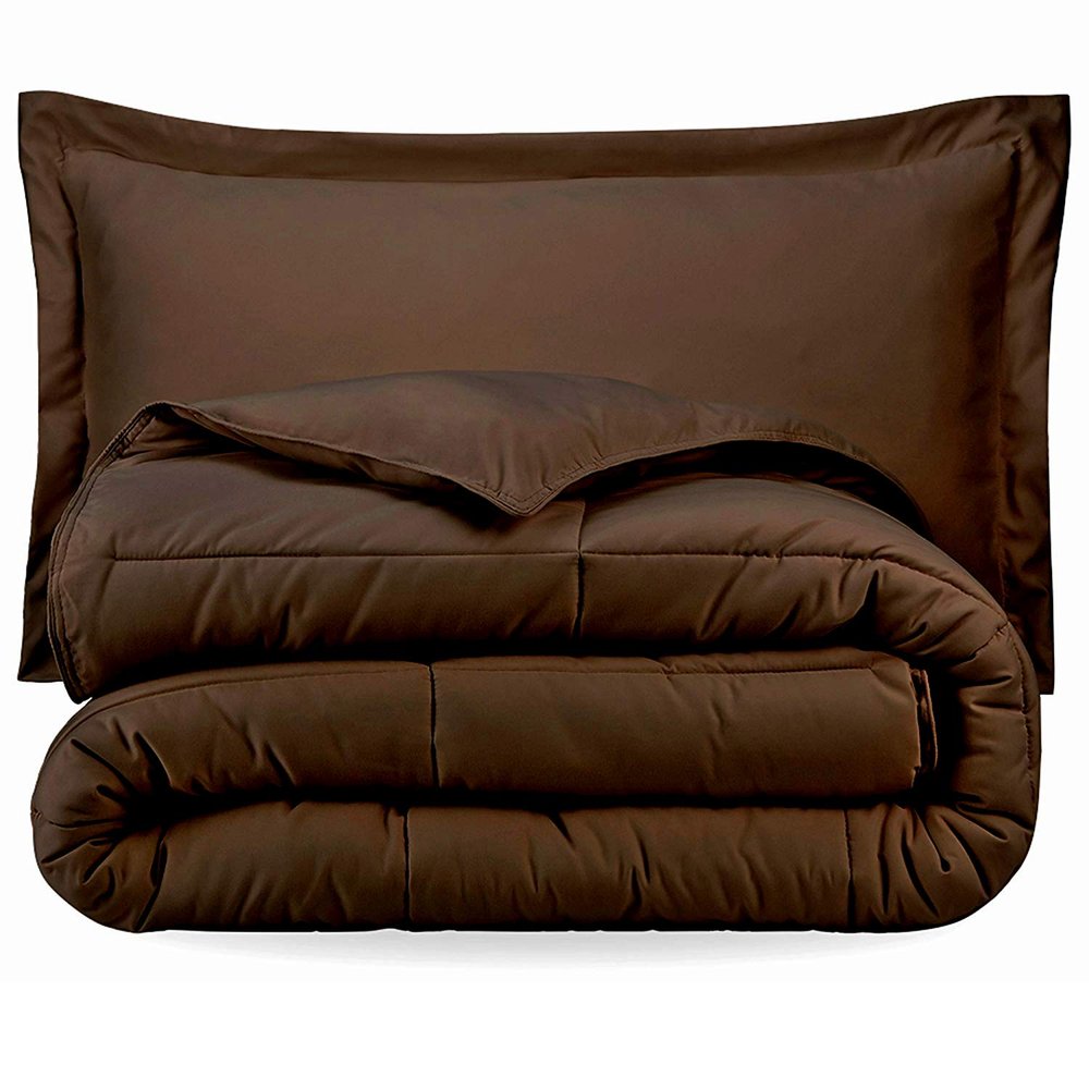 RAJVEER TEXTILE 3 Piece Down Alternative Comforter with 2 Pillowsham - All Season-400GSM Lightweight 6 Corner Ties Premium Quality Goose Down Comforter- King/Cal-King(106" X 90") Colour-Chocolate