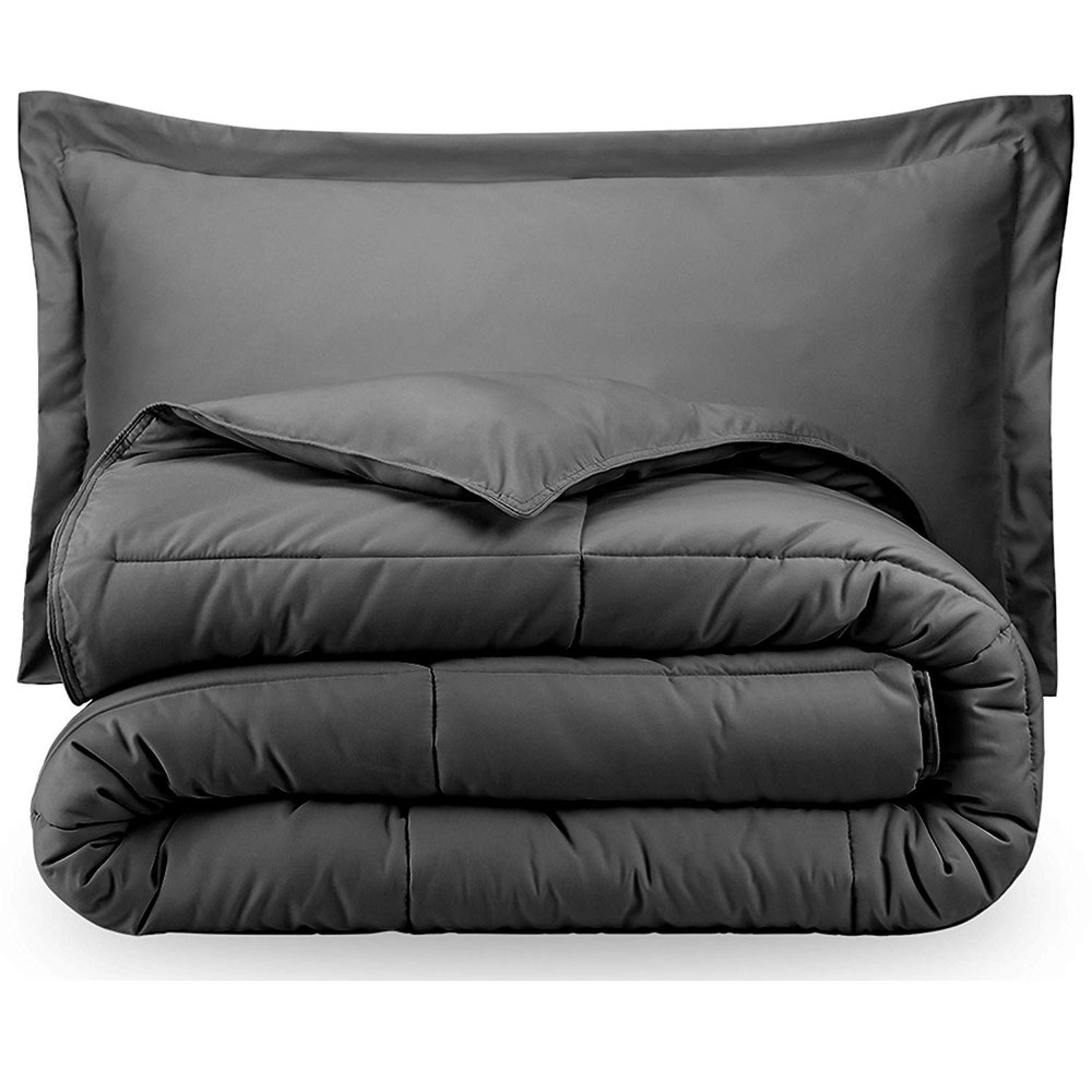 RAJVEER TEXTILE 3 Piece Down Alternative Comforter with 2 Pillowsham - All Season-400GSM Lightweight 6 Corner Ties Premium Quality Goose Down Comforter- Oversized Queen (98" X 98") Colour-Dark Grey
