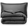 RAJVEER TEXTILE 3 Piece Down Alternative Comforter with 2 Pillowsham - All Season-400GSM Lightweight 6 Corner Ties Premium Quality Goose Down Comforter- Oversized Queen (98" X 98") Colour-Dark Grey view 1