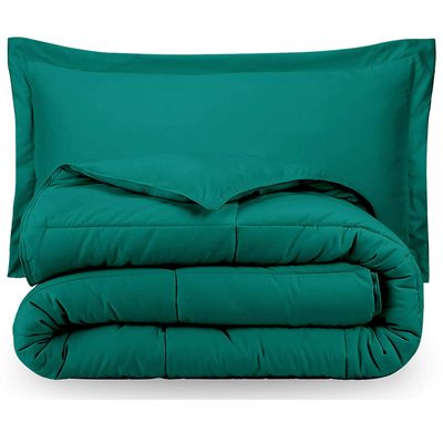 RAJVEER TEXTILE 3 Piece Down Alternative Comforter with 2 Pillowsham - All Season-400GSM Lightweight 6 Corner Ties Premium Quality Goose Down Comforter- Full/Queen(90" X 90") Colour-Turquoise Blue