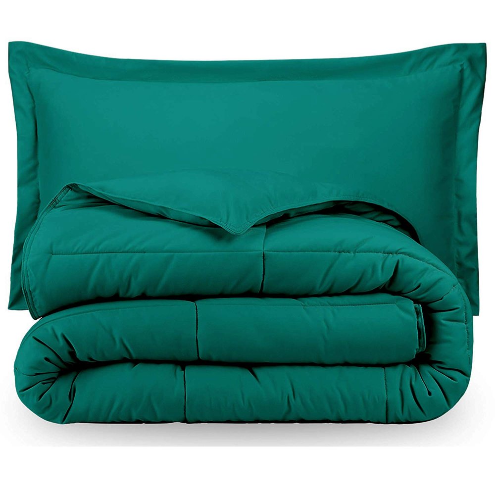 RAJVEER TEXTILE 3 Piece Down Alternative Comforter with 2 Pillowsham - All Season-400GSM Lightweight 6 Corner Ties Premium Quality Goose Down Comforter- Full/Queen(90" X 90") Colour-Turquoise Blue