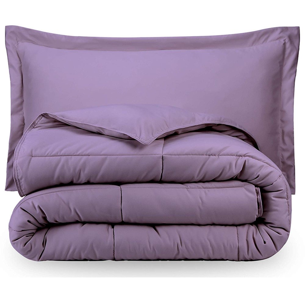 RAJVEER TEXTILE 3 Piece Down Alternative Comforter with 2 Pillowsham - All Season-400GSM Lightweight 6 Corner Ties Premium Quality Goose Down Comforter- Oversized Queen (98" X 98") Colour-Lavender