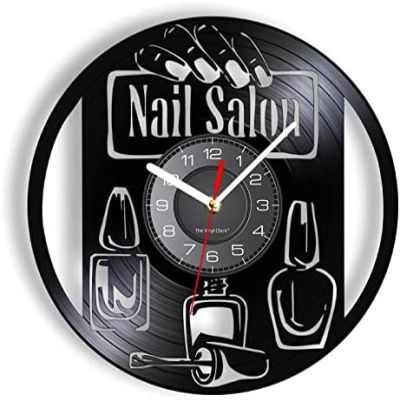 30cm Wall Clock Manicure Wall Clock Manicure Salon Studio Wall Decoration Nail Polish Vinyl Record Wall Clock Vintage Beautician Stylist Gift
