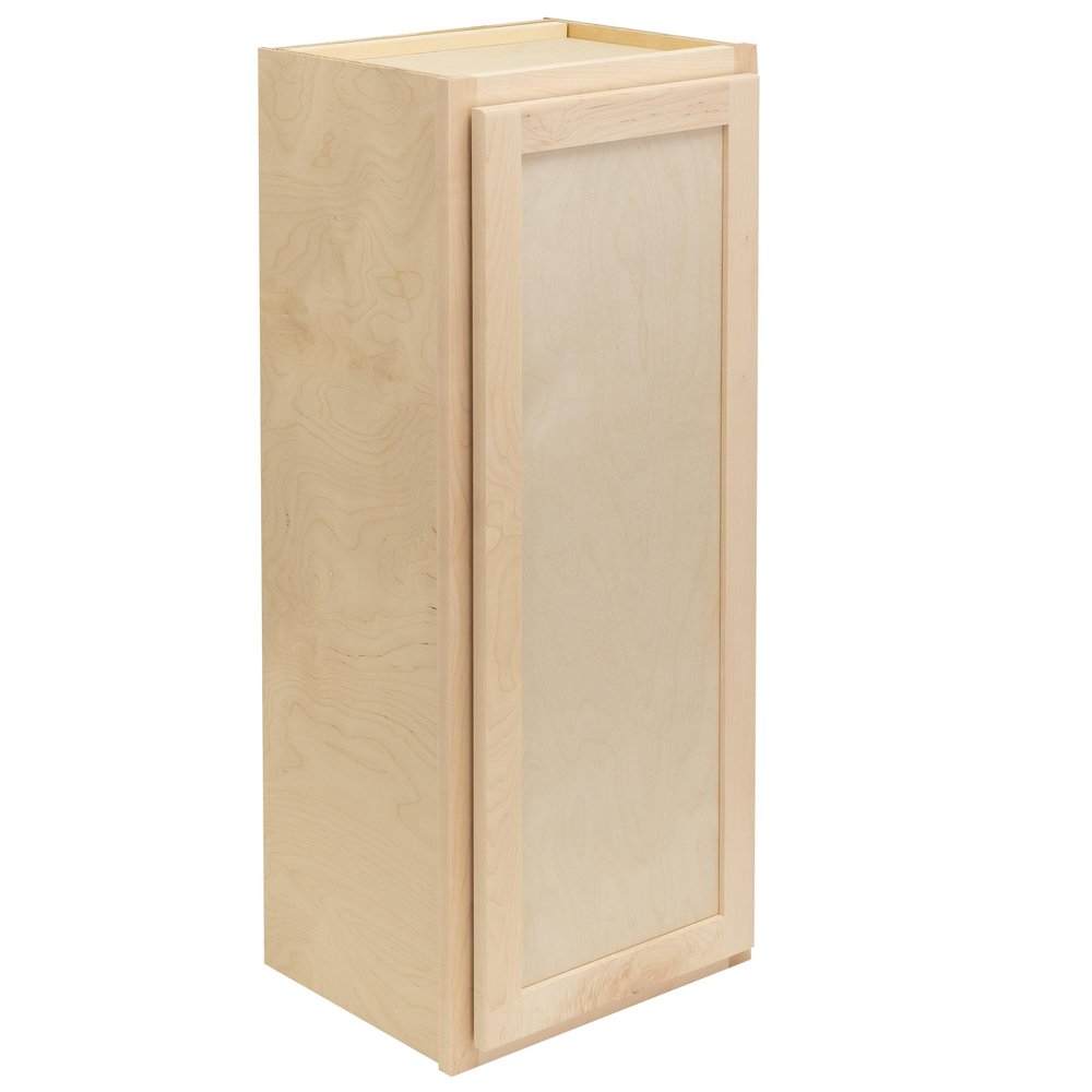 Quicklock RTA (Ready-to-Assemble) 42" Tall Wall Kitchen Cabinets - Shaker Style | 100% Hardwood | Made in America | Soft Close Hardware (Raw Maple, 12" D x 21" W x 42" H)