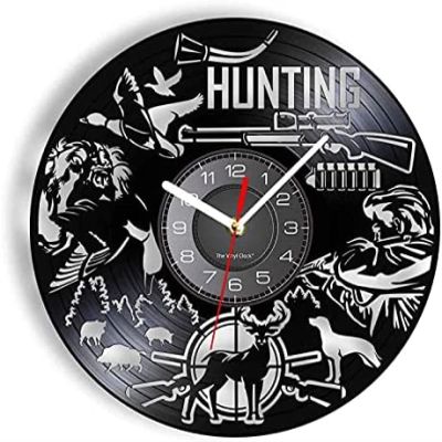 30cm Wall Clock Hunting Elements Vinyl Vinyl Record Bedroom Hunters Home Decoration Hunting Wildlife Laser Cut Craft Clock