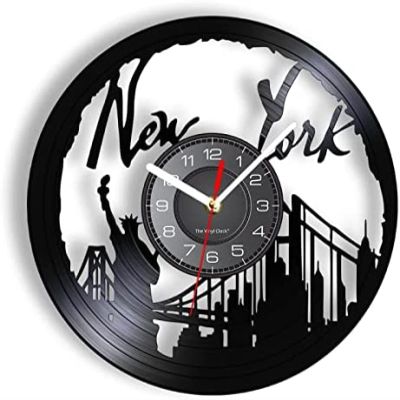 30cm Wall Clock New York Wall Clock NY Brooklyn Bridge Wall Art Vintage Vinyl Record Wall Clock USA Cityscape Travel Gift Decorative Vinyl Clock