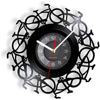 30cm Wall Clock Vintage Bicycle Wall Clock Vintage Vinyl Record LP Clock Cyclist Bicycle Wall Art Bicycle Home Decoration Bicycle Lovers Retro Gifts