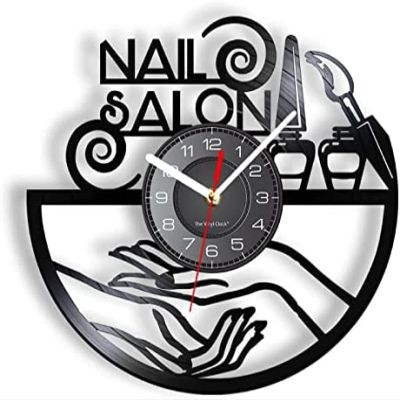30cm Wall Clock Vintage Manicure Salon Vinyl Record Wall Clock Beauty Salon Decoration Furniture Wall Clock Nail Design Wall Hangings Decoration Girls Gifts