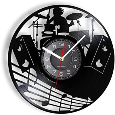 Vinyl Wall Clock 30cm Drum Kit Vinyl Record Wall Clock Band Drums Instrument Rock Drummer Wall Clock Gift for Rock Music Lovers