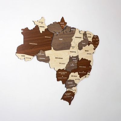 Multilayered Wooden 3D Brazil Map, Gift for Brazilian Friend, Brazil Wooden Wall Decor, Map for Traveller (60x60 cm | 23.6x23.6 inches)