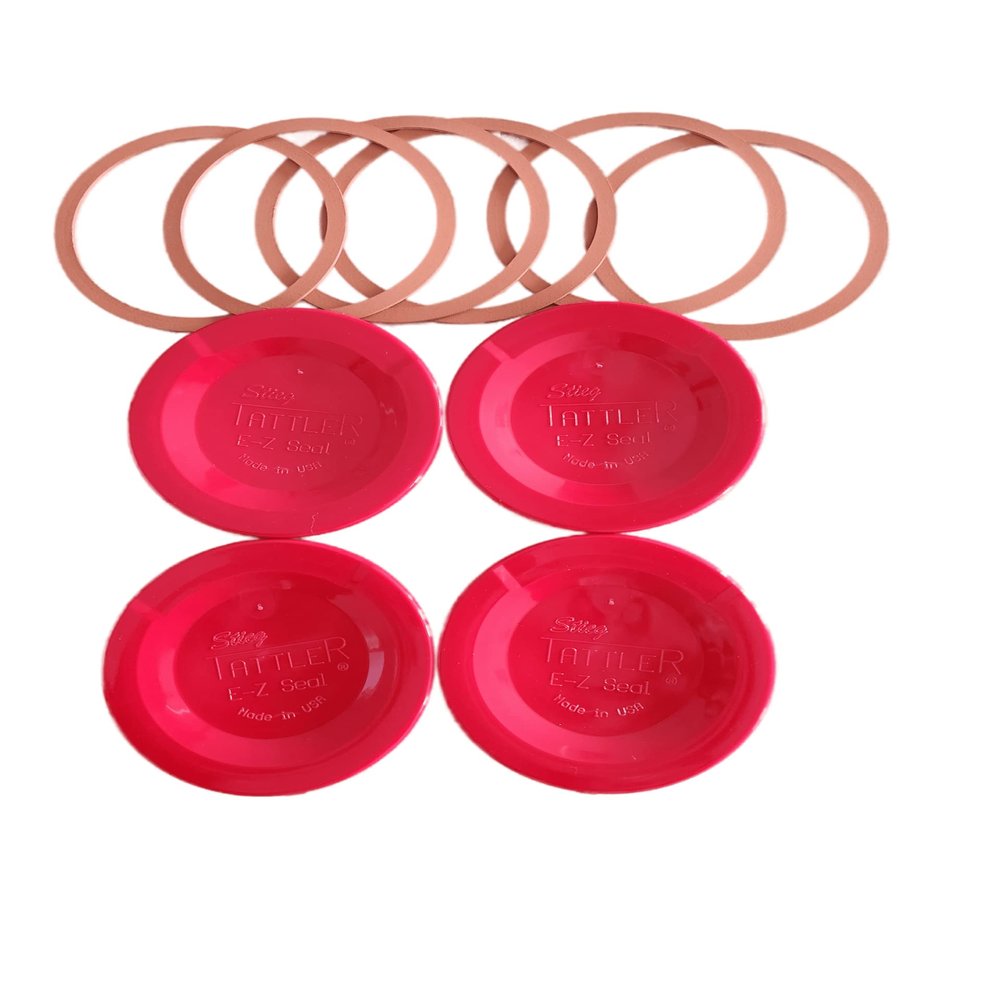Authentic Tattler E-Z Seal Reusable Canning Lids 100 Bulk WIDE Mouth Lids & 100 WIDE Mouth Rubber Rings COLOR: RED - MADE IN THE USA!