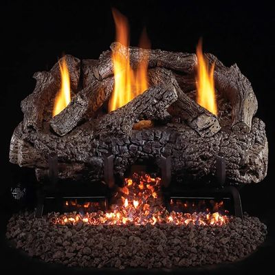 AMS Fireplace | Peterson Real Fyre 18-inch Charred Frontier Oak Gas Logs Set with Vent-Free Natural Gas Ansi Certified G10 Burner - Manual Valve Control - CHFR-16/18 + G10-16/18