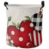 Valentine's Day Large Laundry Basket, Waterproof Laundry Hamper for Baby Clothes, Red Black Love Heart Rose Burlap Texture Foldable Laundry Baskets with Handles, 13.8''x17'' view 1