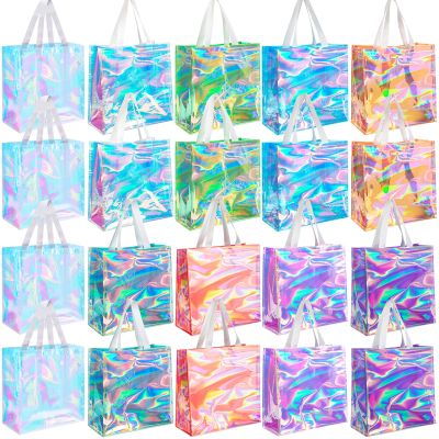 Saintrygo 20 Pack Clear Tote Bags Bulk 12 x 12 x 6 PVC Plastic Tote Bag with Handles for Stadium Work Beach Sports(Bright Color)