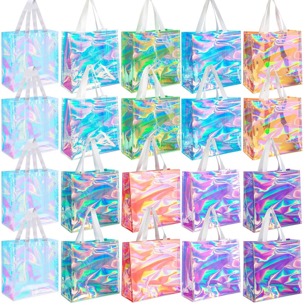 Saintrygo 20 Pack Clear Tote Bags Bulk 12 x 12 x 6 PVC Plastic Tote Bag with Handles for Stadium Work Beach Sports(Bright Color)