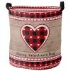 Valentine's Day Large Laundry Basket, Waterproof Laundry Hamper for Baby Clothes, Red Black Plaid Love Heart Retro Wood Grain Lace Foldable Laundry Baskets with Handles, 13.8''x17'' view 1