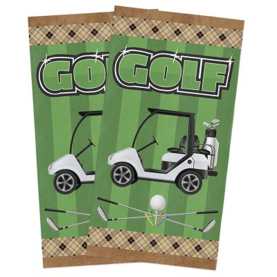 2 Pack Dish Towel for Kitchen,Absorbent Dishes Cloth Vintage Golf Car Soft Hand Towels for Home Cleaning Quick Drying Bathroom Cloths Terry Outdoor Sport Course Striped Retro Lattice