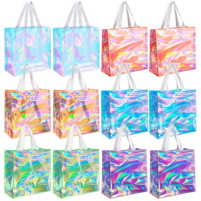 Saintrygo 12 Pcs Bulk Stadium Approved Clear Tote Bags Festival Gift Bags with Handles 12 x 12 x 6 In Plastic Tote Bag for Work Sports (Bright Color)