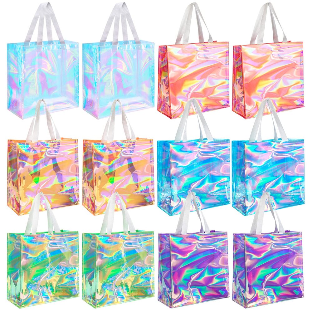 Saintrygo 12 Pcs Bulk Stadium Approved Clear Tote Bags Festival Gift Bags with Handles 12 x 12 x 6 In Plastic Tote Bag for Work Sports (Bright Color)