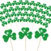 cssopenss 100 PCS St Patrick's Day Toothpicks Shamrock Cocktail Picks Fruit Sticks Food Toothpicks Green Glitter Shamrock Cupcake Toppers St Patrick's Day Party Birthday Party Snack Decorative view 1