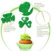 cssopenss 100 PCS St Patrick's Day Toothpicks Shamrock Cocktail Picks Fruit Sticks Food Toothpicks Green Glitter Shamrock Cupcake Toppers St Patrick's Day Party Birthday Party Snack Decorative view 3