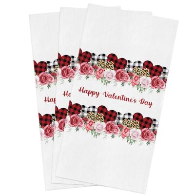 Chucoco Happy Valentine's Day Kitchen Towel Absorbent Dish Towels Love Heart Red Rose 3 Pack Soft Reusable Hand Towel Washing Cloths, Quick Drying Hanging Terry for Home Cleaning White