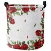 Valentine's Day Large Laundry Basket, Waterproof Laundry Hamper for Baby Clothes, Red Rose Flower Botanical Green Leaves White Foldable Laundry Baskets with Handles, 16.5''x17'' view 1