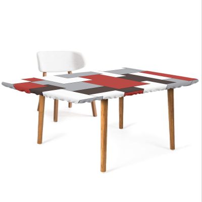Fitted Tablecloth Elastic Edge Table Cover Abstract Red Grey White Color Blocks Square Waterproof Outdoor Table Cloths Aesthetic Modern Art Tablecloth for Holiday Party Events 3ft Tables Decor