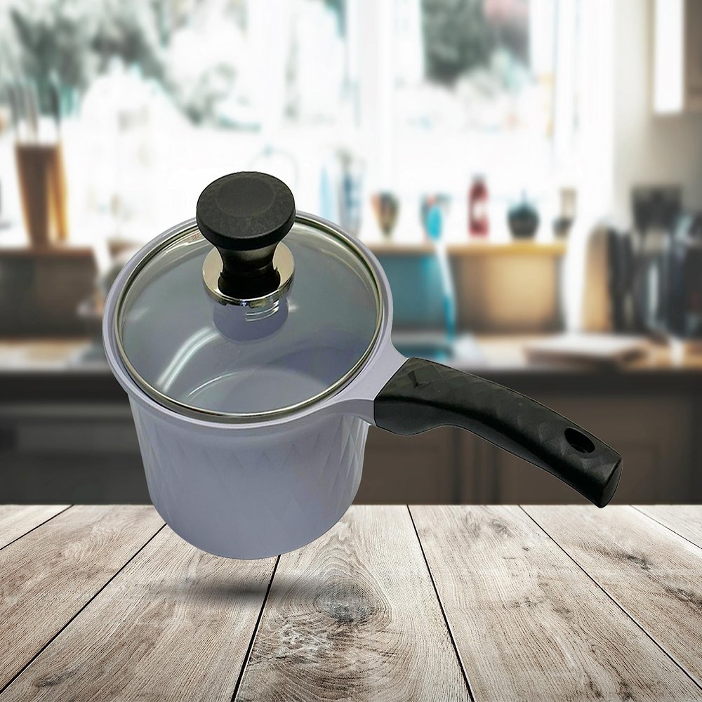 2.1 QT Ceramic Sauce Pot with Lid, 7'' Ceramic Interior Exterior Cooking Pot