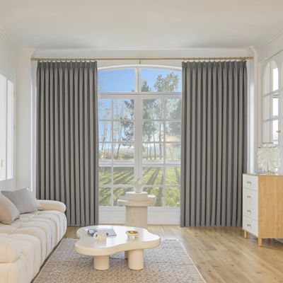 84 W x 84 L Inch Full Blackout Pinch Pleat Curtain Burlap Faux Linen Waterproof Drape with Tieback&Hooks,Room Darkening Energy Saving Window Treatment for Living Room,Bedroom 1 Panel Taupe Kakhi