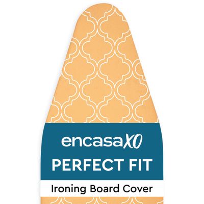 Encasa XO Ironing Board Cover and Pad 54"x15" Standard Size - Thick 3mm Felt Padded Iron Board Cover with Padding, Scorch & Stain Resistant Cotton, Heavy Duty Drawstring, Snug Fit - Peach Tiles