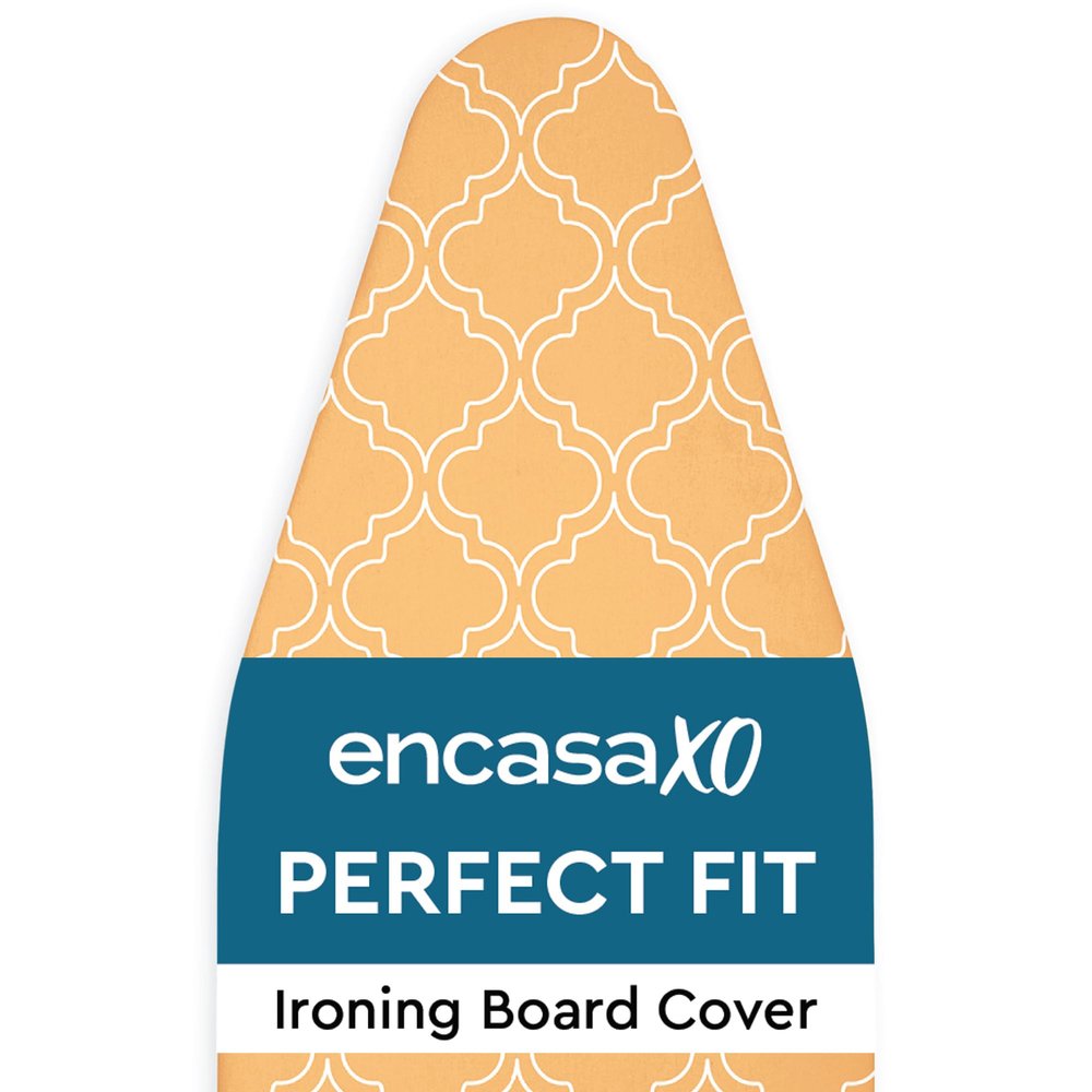 Encasa XO Ironing Board Cover and Pad 54"x15" Standard Size - Thick 3mm Felt Padded Iron Board Cover with Padding, Scorch & Stain Resistant Cotton, Heavy Duty Drawstring, Snug Fit - Peach Tiles