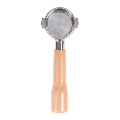 Coffee 51mm/2inch Bottomless Portafilter Compatible with DeLonghi ECOV311.GR/EC200.CD/EC330S/ECP35.31 Coffee Machine, Stainless Steel, Solid Wooden Handle, Free with Basket - Beech