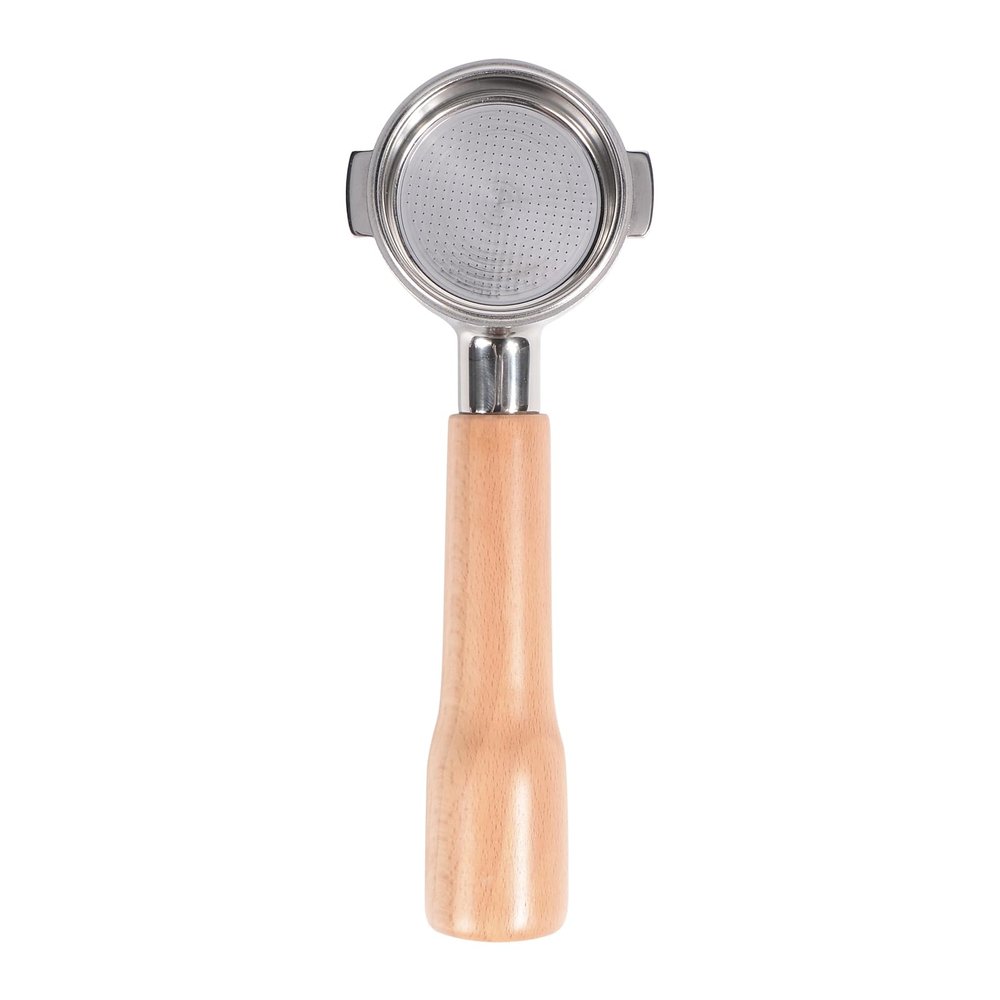 Coffee 51mm/2inch Bottomless Portafilter Compatible with DeLonghi ECOV311.GR/EC200.CD/EC330S/ECP35.31 Coffee Machine, Stainless Steel, Solid Wooden Handle, Free with Basket - Beech