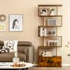 6-Tier Bookshelf with Cabinet, S-Shaped Freestanding Shelf Cabinet with Doors, Anti-Tipping Device, Wood Geometric Bookcase for Living Room, Home Office (1, Rustic Brown) view 2