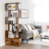 6-Tier Bookshelf with Cabinet, S-Shaped Freestanding Shelf Cabinet with Doors, Anti-Tipping Device, Wood Geometric Bookcase for Living Room, Home Office (1, Rustic Brown) view 3