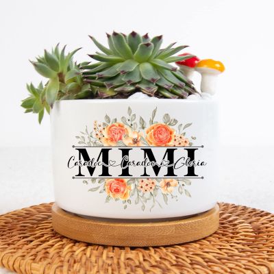 IZI POD Personalized Wildflowers Mimi and Grandkids Plant Pot, Custom Grandma Flower Pot, Personalized Gift for Grandma Pot, Mothers Day Christmas Birthday Gifts for Grandma Mom Nana Grandma Gifts
