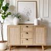PHI VILLA Rattan Cabinet - Sideboard Buffet Accent Cabinet with Doors and Drawers, Rattan Console Table view 1