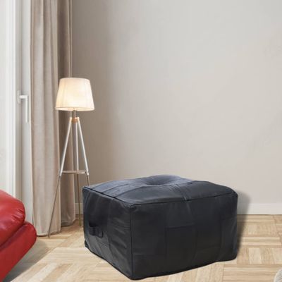 Square Shaped Buffalo Leather Handmade Eco-Friendly Black Pouf - Square Pouf, 21" x 21" x 12", Geometric Pouf, Buffalo Leather Pouf, Recycled Foam with Fibre Fill Stuffed Pouf, Seating Pouf PF25