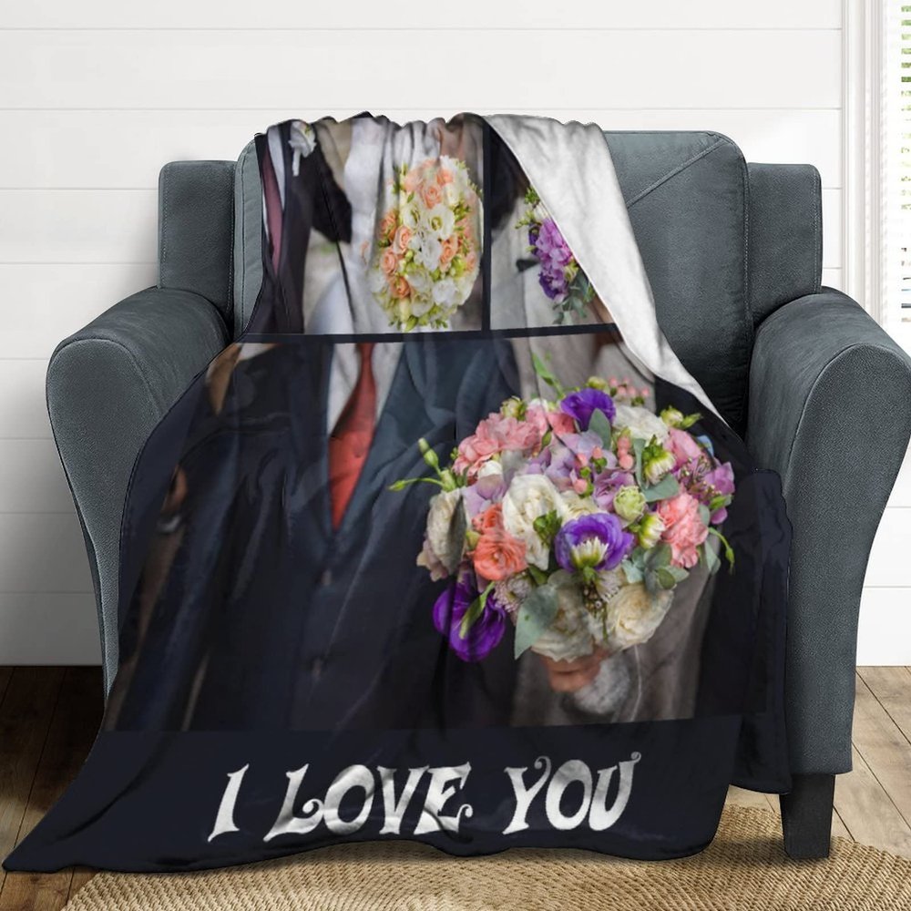 AMAPARK Personalized Blanket Customized Blankets with Picture Collage Custom Gifts for Mother Father Christmas Halloween Thanksgiving Wedding Valentine's Day Gift, 3 Photos Collage - Style 2, 71"x91"